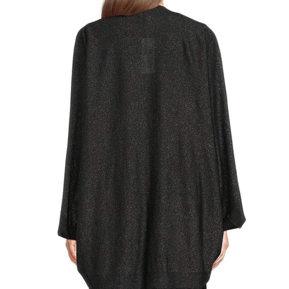 Eileen Fisher Black Shimmer Metallic Merino Wool Blend Wrap - Picture 2 of 8